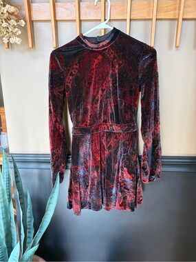 Free People Red and Black Velvet Printed Romper Size 0
